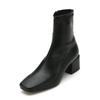 Salt And Chocolate Square Toe Curve Line Stretch Ankle Boots 412346027 (5Cm/2 Colors)