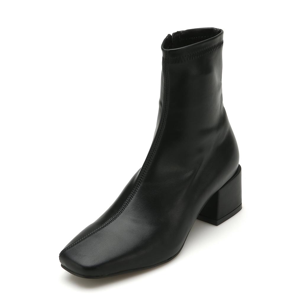 Salt And Chocolate Square Toe Curve Line Stretch Ankle Boots 412346027 (5Cm/2 Colors)