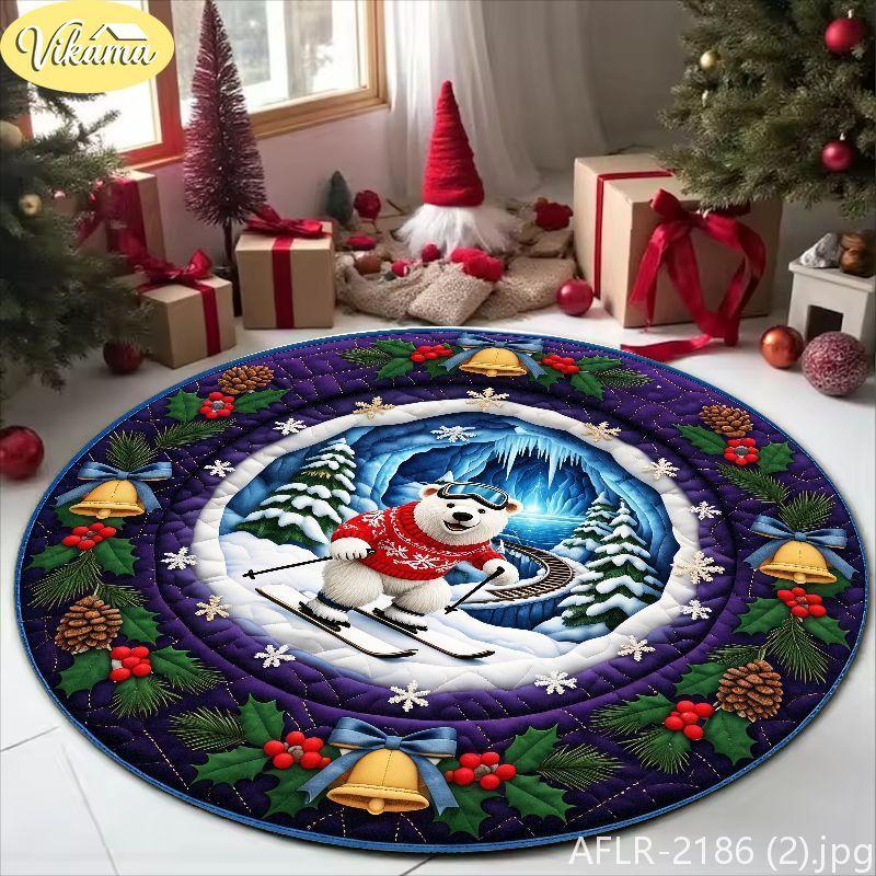 3D Visual Deep-Pile Santa Claus Rug, Retro Patchwork Washable Non-Slip Living Room Carpet, Christmas Home Decor, Xmas Gift Idea