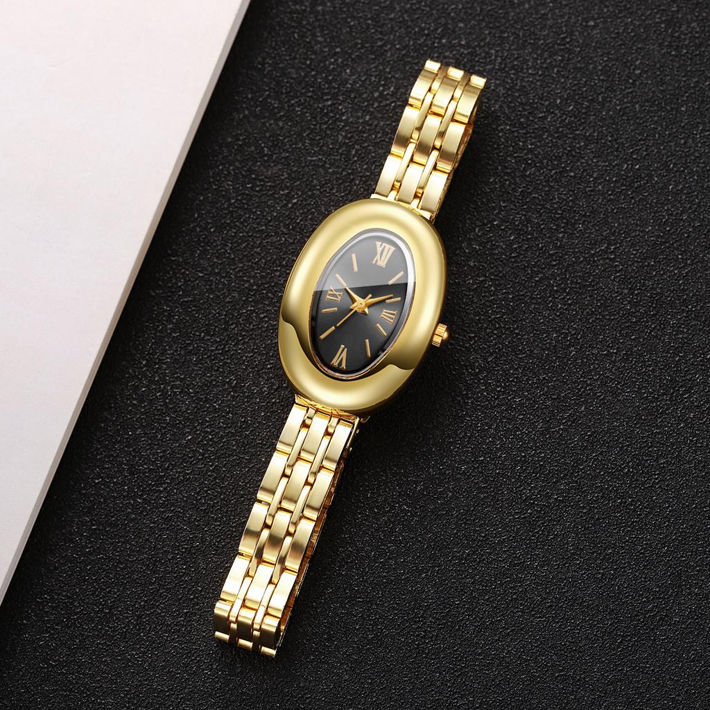 Fashio Roma Oval Dial Women Quartz Watch Golden Strap Ladies Wristwatches Clock Gift