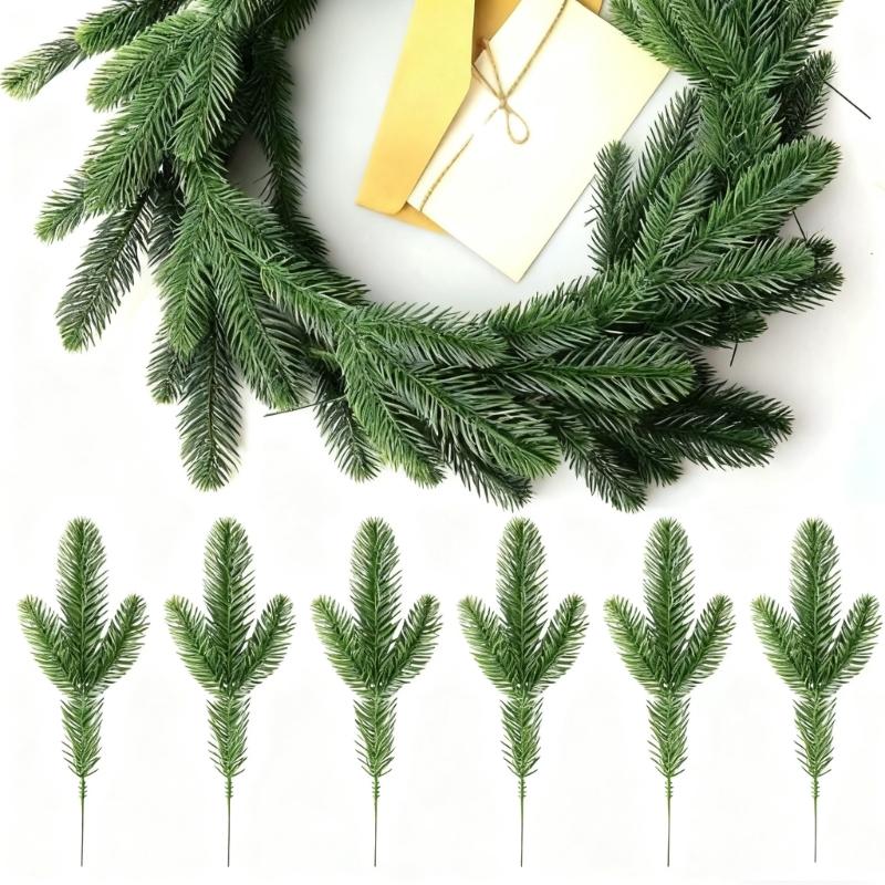 40PCS Durable Plastic Pine Sprays with Wire Stems Safe Never Toxic Sustainable Friendly Christmas Tree Ornaments Inside Use