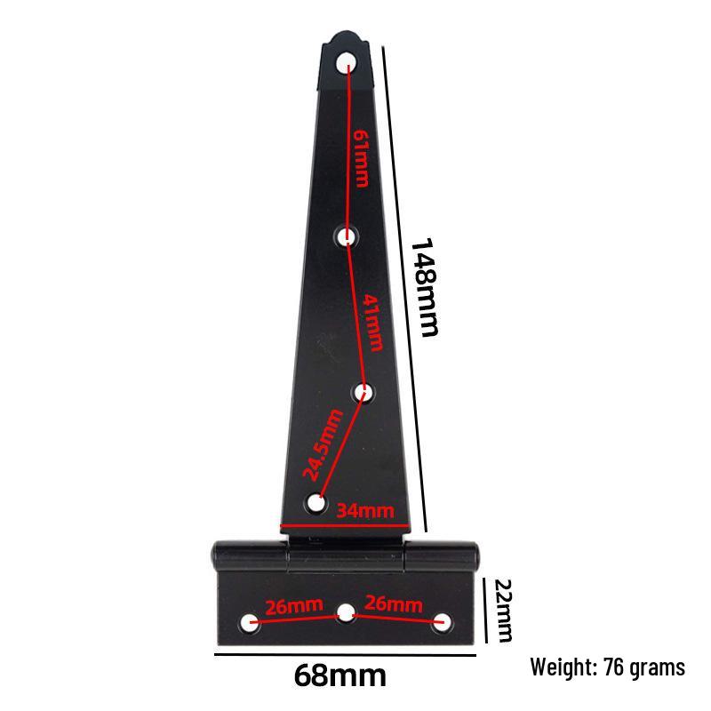 6-Inch T-Shaped Black Iron Door Hinge for Barn Doors - Triangle Slot Bearing Design