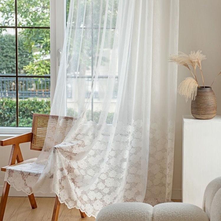 Haftowane Woalowe Przezroczyste Zasłony Filtrujące Światło Prywatność Okno Scrim na Okno Wykuszowe Sypialnia Salon Draperie