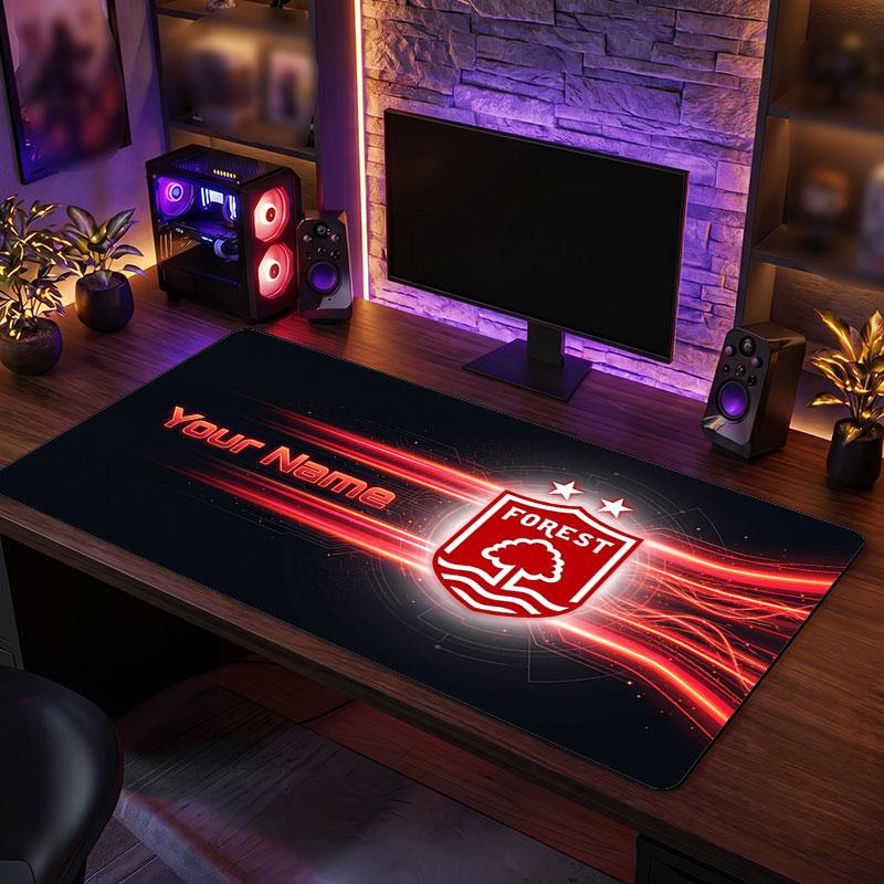 Nottingham Forest Custom Large Mouse Pad, Personalized Name Text Print, Football Logo Non‑Slip Desk Mat Gaming Gift