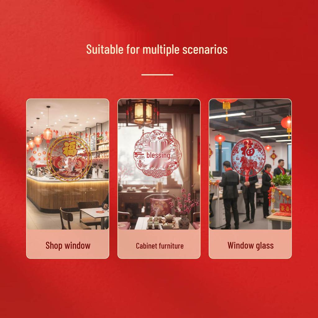 2026 Year of the Horse Fu Character Static Cling Window Decals for Spring Festival