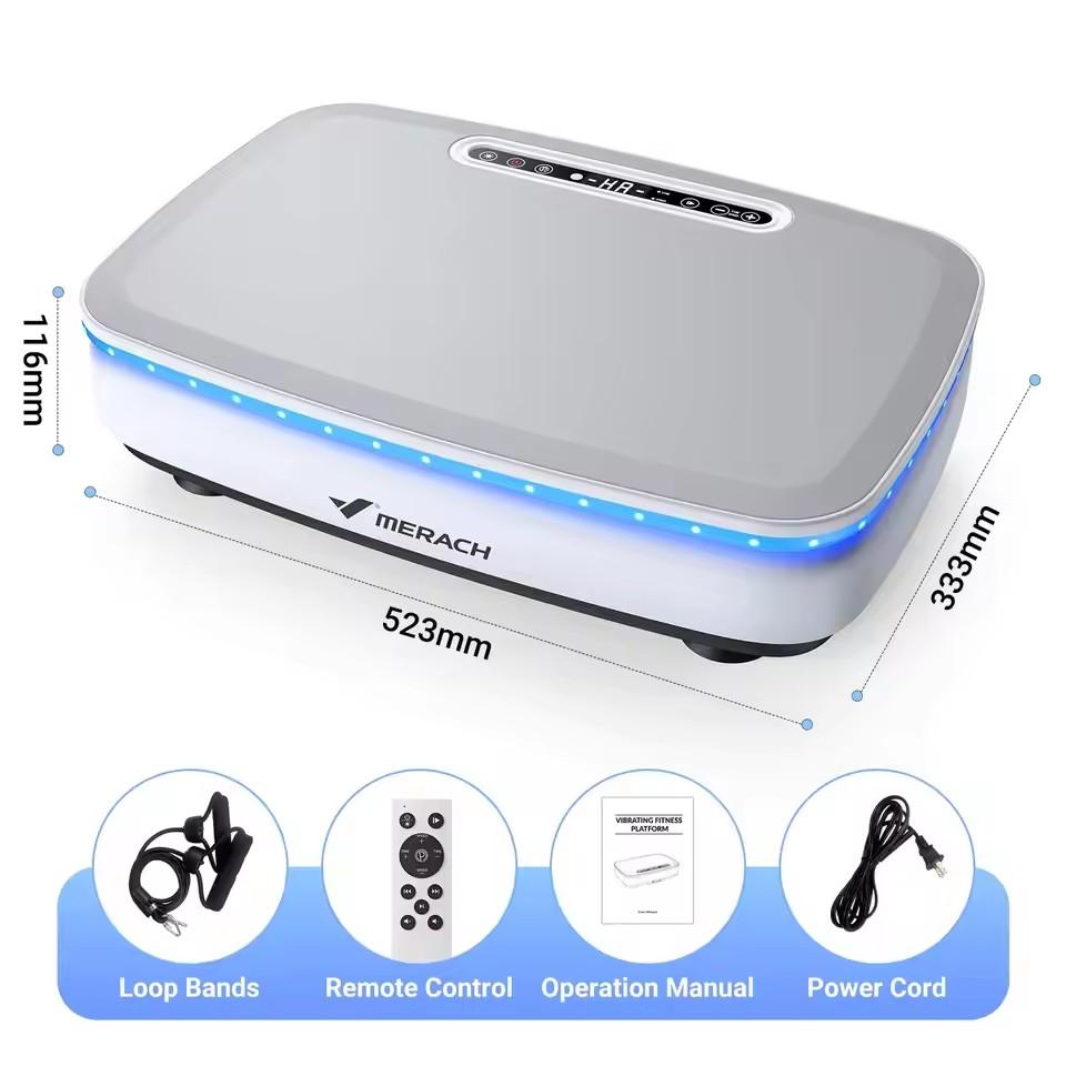 MERACH Vibrationsplatte Trainingsgerät mit Licht Ganzkörpertraining Kraftvolle Vibrationsplattform Vibrationsplatte Lymphdrainage
