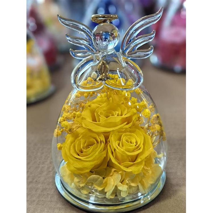Preserved Rose Forever Flower in Glass Angel Figurines, Flowers for Delivery, Gifts for Mom Birthday Gifts for Women Mom Grandma Wife Friends