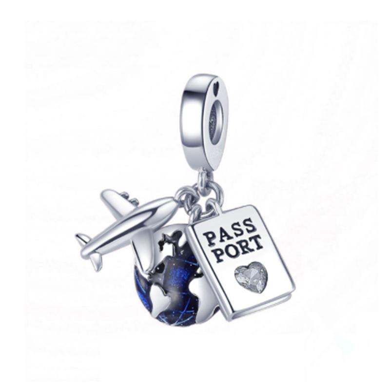 DIY Flugzeug Globus Koffer Anhänger Charms Perlen für 925 Silber Armband Damen Schmuck Geschenk Handgemachtes Handwerk