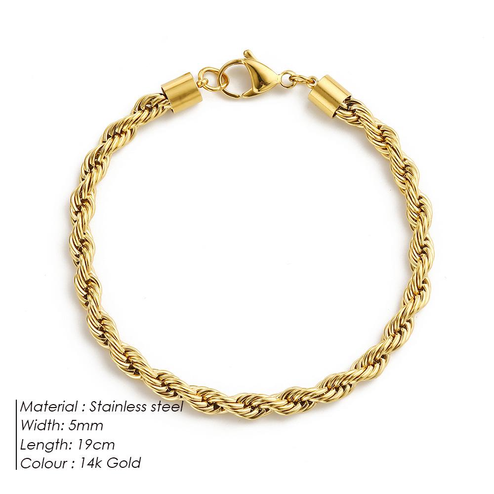 Gold-Plated Twisted Chain Bracelet: Stainless Steel Hip-Hop Punk Jewelry for Women