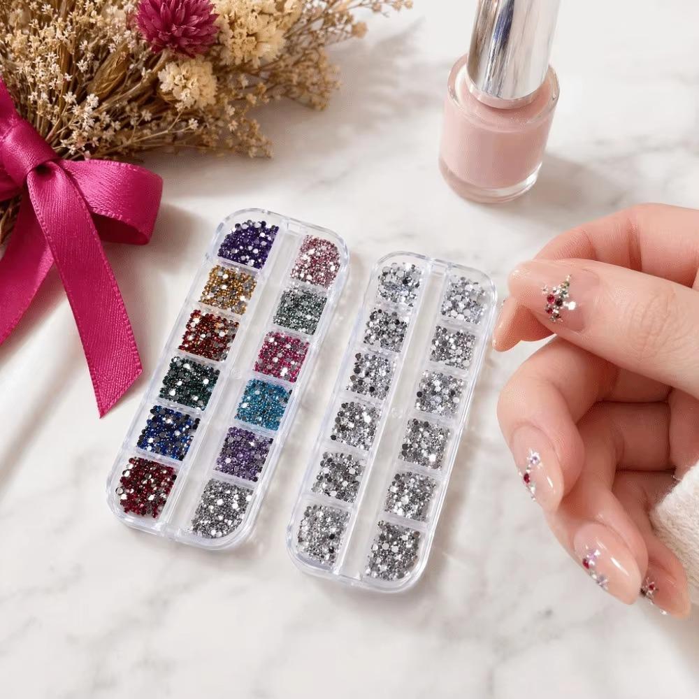 Shiny Nail Rhinestone Charms 12 Grids Multi Size Nail Glitter Sequins New 3D Nail Decor Nail Art