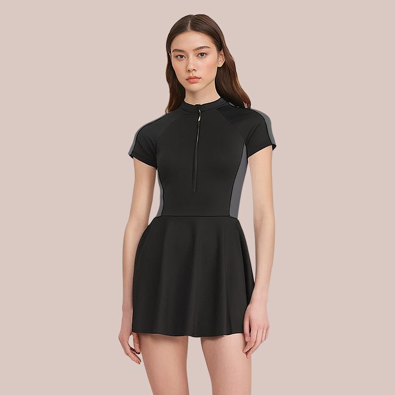 

One-piece swimsuit women s one-piece skirt sportswear fairy fan to cover the belly and show thinness nylon polyester bath hot spring swimsuit 3XL（60-65kg）