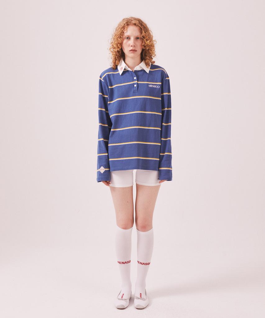 Minasu Mns Striped Cotton Collar T Shirt_Blue