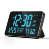 KKnoon WiFi Desktop Clock Calendar Intelligent Thermometer & Hygrometer with Digital LED Display, WIFI Automatic Calibration, 4 Levels Adjustable