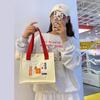 Cute Canvas Handbag Cartoon Small Bucket Bag Clutch Purse Bento Bag Office Worker Handbag Women Girls