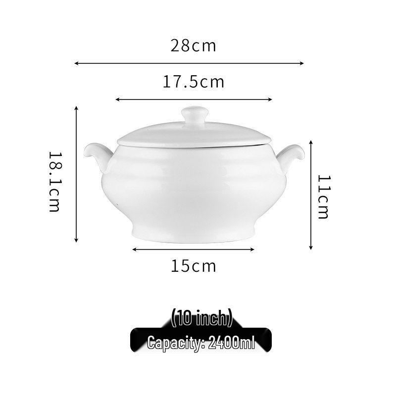 Double-Handled Ceramic Cantonese Stew Pot with Lid - Large Soup Bowl for Household or Hotel Use