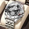 Men Chronograph Watches Stainless Steel Analog Quartz Wrist Watch Waterproof Luminous Date Business Dress Watch for Men
