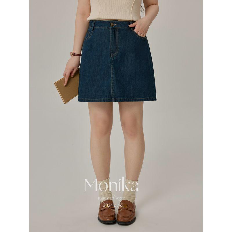 

Denim Plus Size Ladies Retro Casual Polo Collar Short Skirt Shirt Skirt XL
