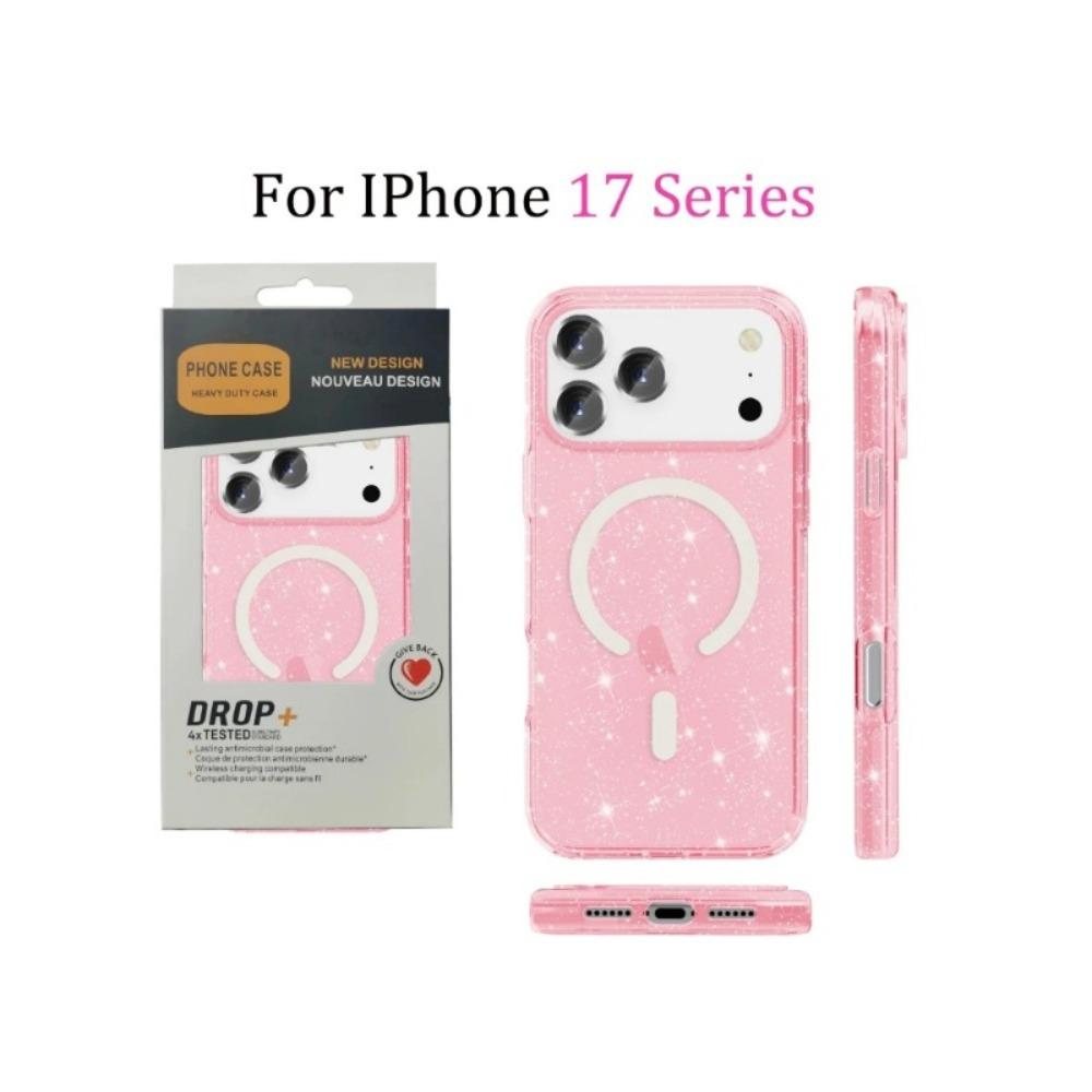 Glitter Transparent Armor for Magsafe Case for IPhone 17 Pro Max Air 16 Plus 15 14 13 Wireless Charging Ott Box Shockproof Cover