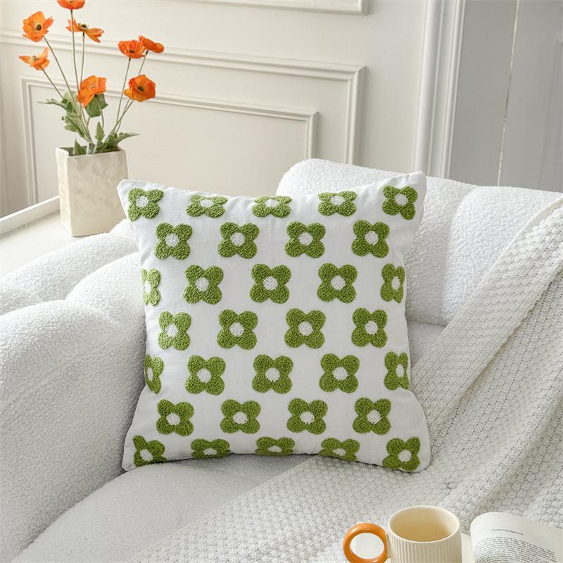 Green Plant Embroidered Decorative Throw Pillow Case Leaves Pattern Boho Cushion Covers For Living Room Sofa Bed Home Decor