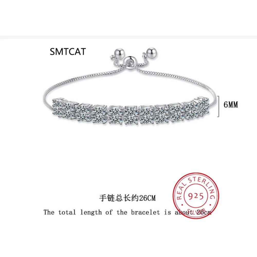 6mm Moissanite Tennis Bracelet On Hand 925 Silver Lab Created Diamond Adjustable Bracelets For Woman