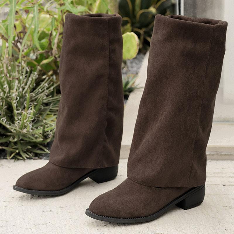 Fashion Comemore Women Fashion Mid-calf Boots Elegant Suede Solid Color Comfortable Shoes for Women Thick Heeled Female Knight Long Boot