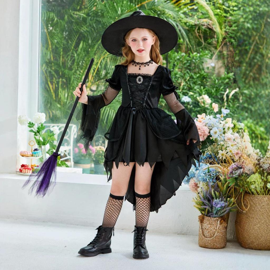 Halloween Children's Witch Costume Stage Costume Girl Vampire Magic Witch Mesh Dress