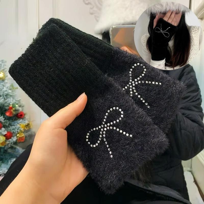 1Pair Warm Half Finger Gloves Can Write Students' Winter Touchscreen Gloves