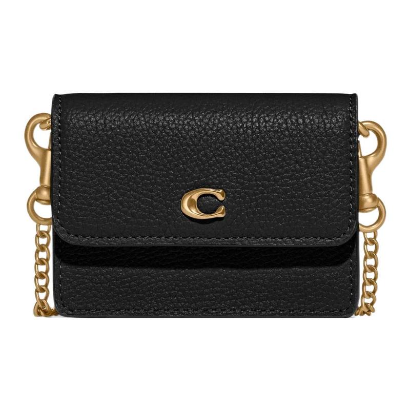 COACH 10 Flip closure chain shoulder strap pebbled leather small square bag shoulder crossbody bag mini women black чёрный