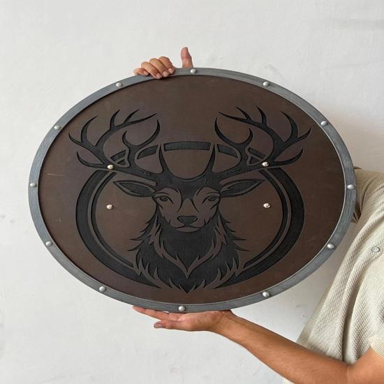 Handcrafted Viking Deer Shield | Norse Stag Wall Decor Medieval Nordic Shield Art