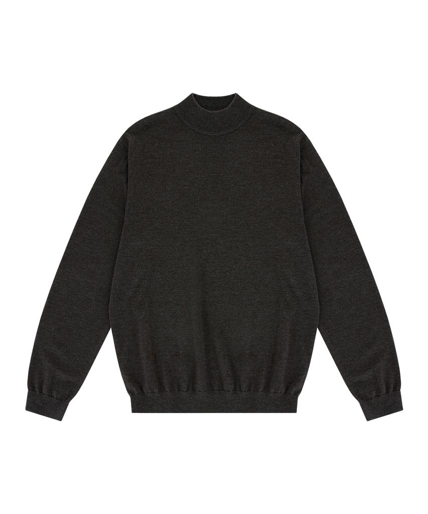 BELLIEF Merino Wool Moc-Neck Knit (Brown)