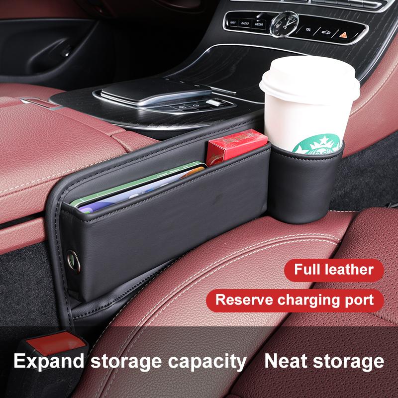 Pu Leather Car Seat Gap Organizer Console Side Storage Box with Cup Holder Car Interior Accessories Pu Leather Car Seat Gap Orga