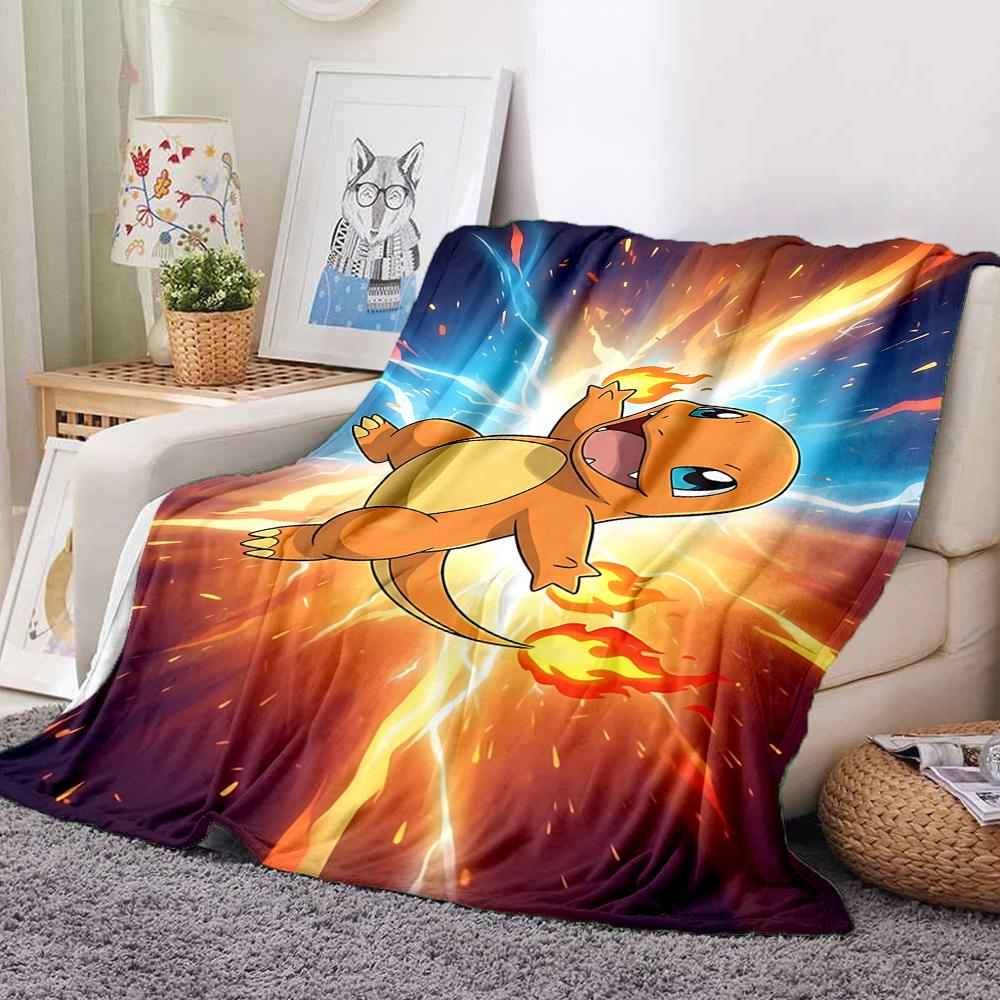 1Pc Charmander'S Fiery Leap Flannel Blanket, Soft And Comfortable, Casual Warm, Camping Travel, Christmas, Halloween Xmas Gift S1654