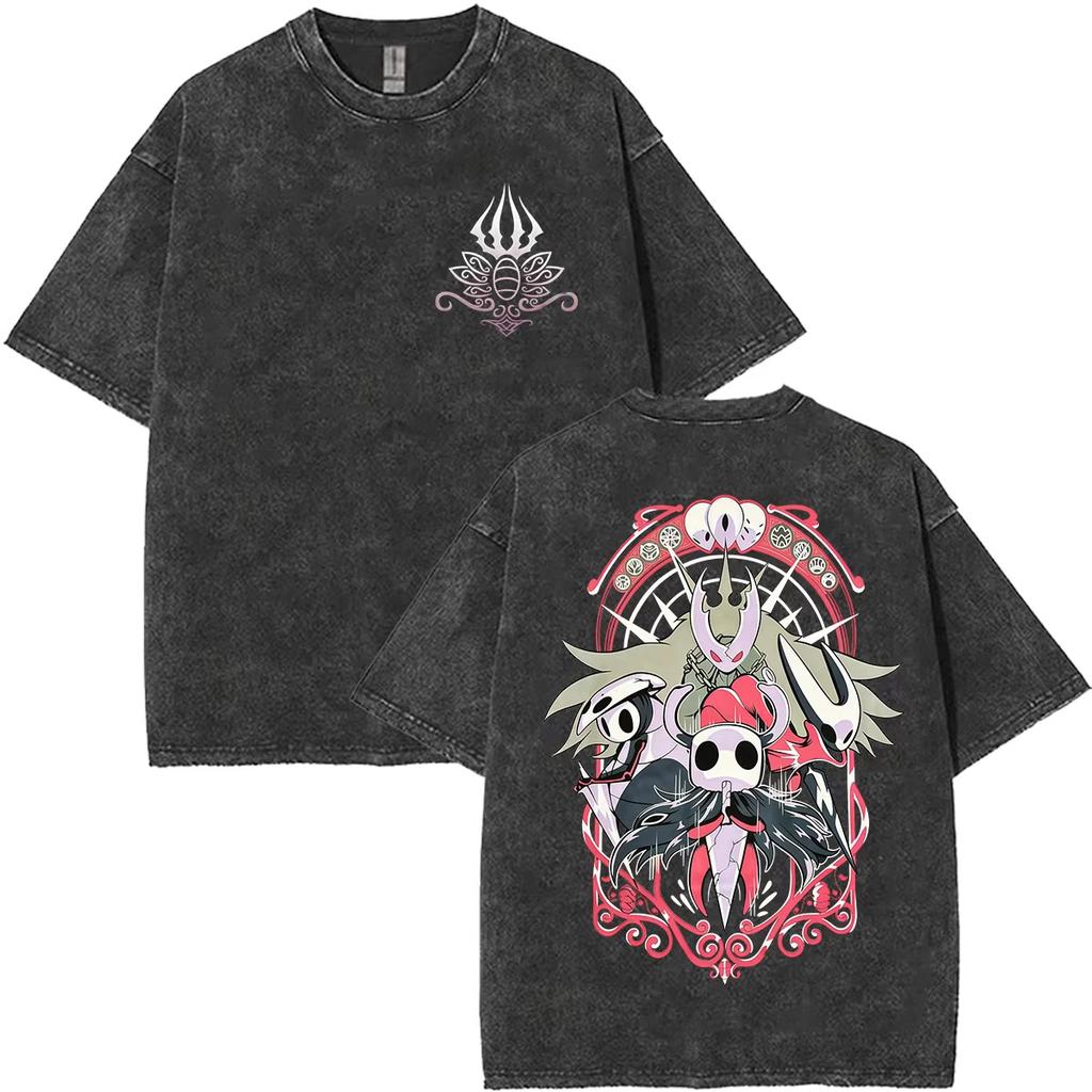 Summer Hot Sale 2026 Game Hollow Knight Washed T Shirt Men Women Vintage Top Hip Hop Streetwear Oversized Tshirt Short Sleeve Casual Clothing