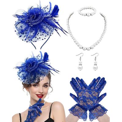 5 ks Fascinatorů Klobouk pro ženy Čajový dýchánek Závoj Síťovaná Čelenka Klobouk s peřím pro ženy Závojové Klobouky na čajový dýchánek