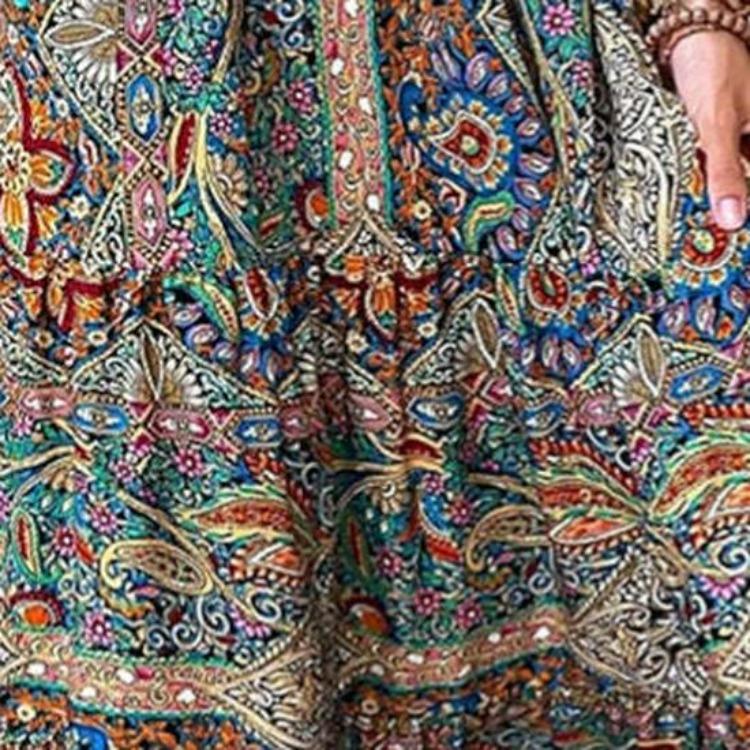 Women Bohemian Floral Maxi Dress 2025 Waist Accent European American Holiday Style