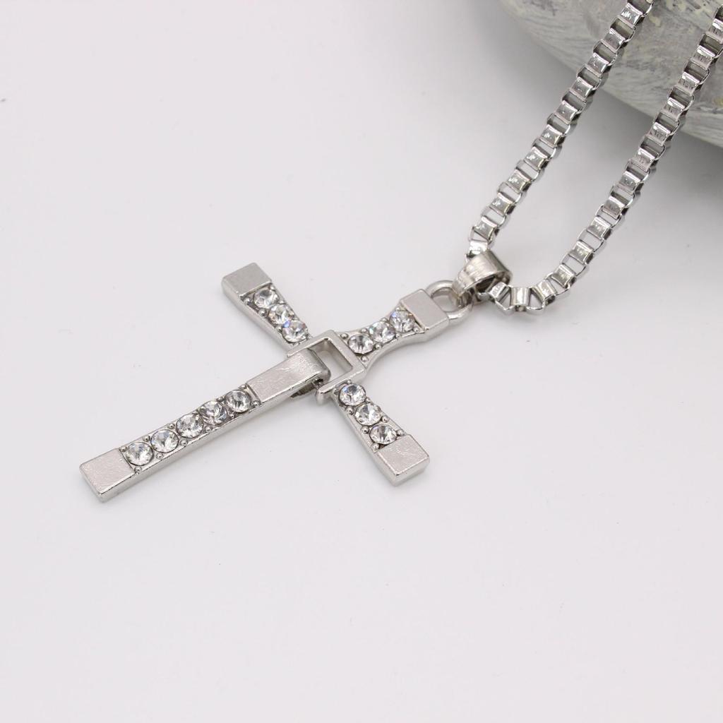 Trendy Rhinestone Cross Necklace Clavicle Sweater Chain