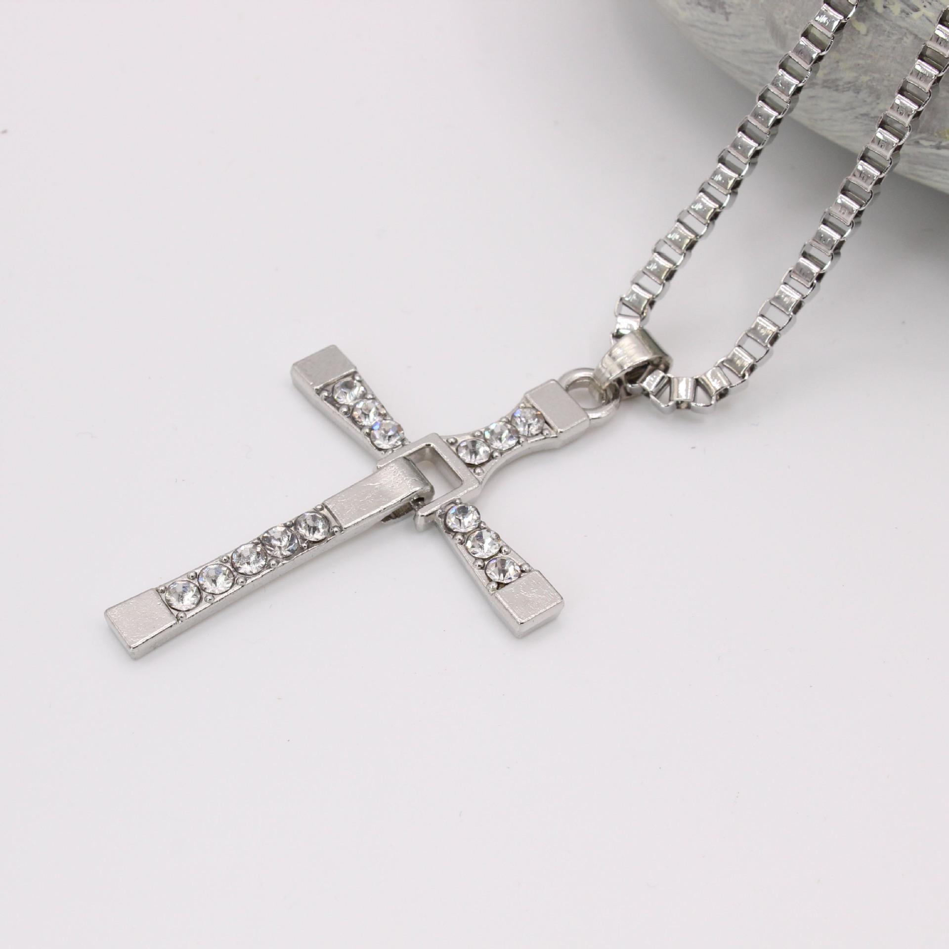 

Trendy Rhinestone Cross Necklace Clavicle Sweater Chain серебряный
