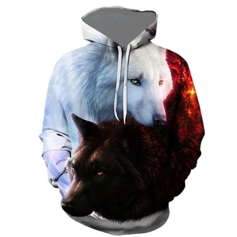 2026 New Men's Autumn/Winter Long-Sleeve Hoodie Euro-American Street Style 3D Wolf PrintUnisex Woman's