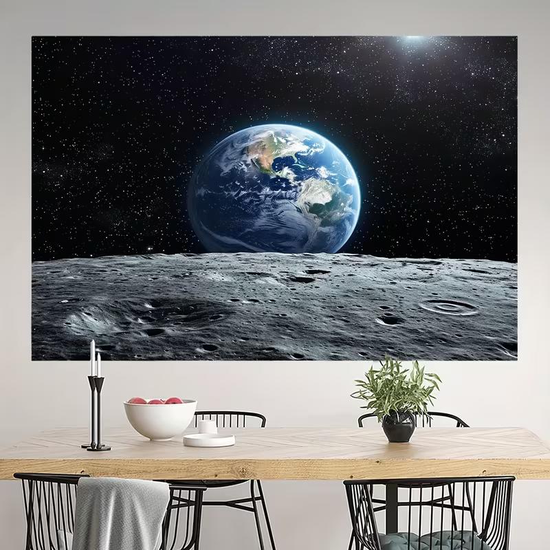 2D Flat Printing Space Wall Hanging Earth Rise from Lunar Surface Starry Sky Backdrop