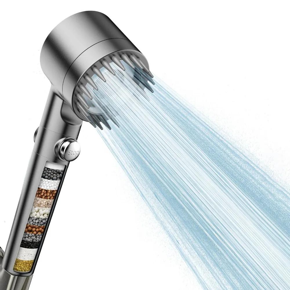 

High Pressure Shower Head Multiple Spray Modes ON/OFF Switch Filtered Shower Head Water Saving Bathroom Accessories