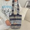 12 Woolen Plaid Bag Women's Autumn and Winter Versatile College Wind Bucket Bag Casual Large-capacity Messenger Bag
