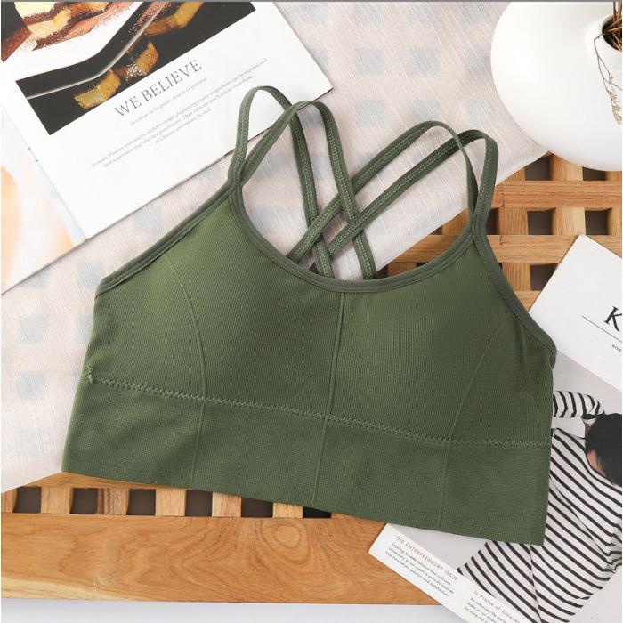 Ribbed Strapless Halter Backless Sports Vest with Chest Pads
