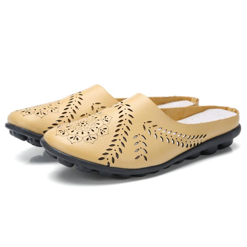 Women's Spring and Autumn Low Top Flat Hollow Beans Women's Single Shoes Large Size Half Slipper