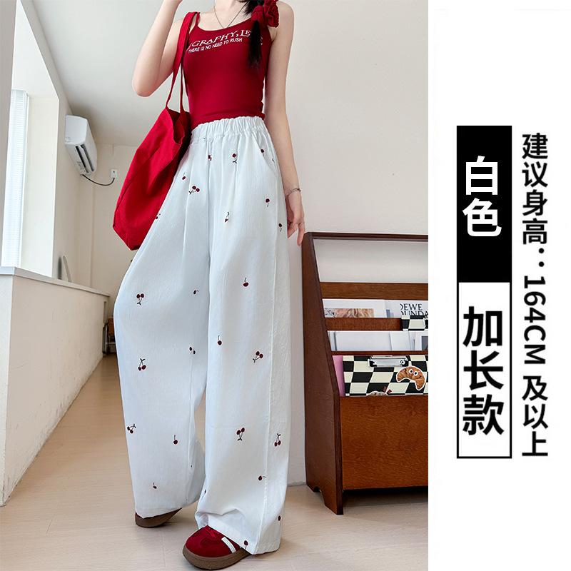 

Брюки палаццо с вишневым принтом, драпированные брюки, женские летние тонкие прямые свободные повседневные брюки, ледяной шелк, ленивый ветер, брюки Ямамото XL