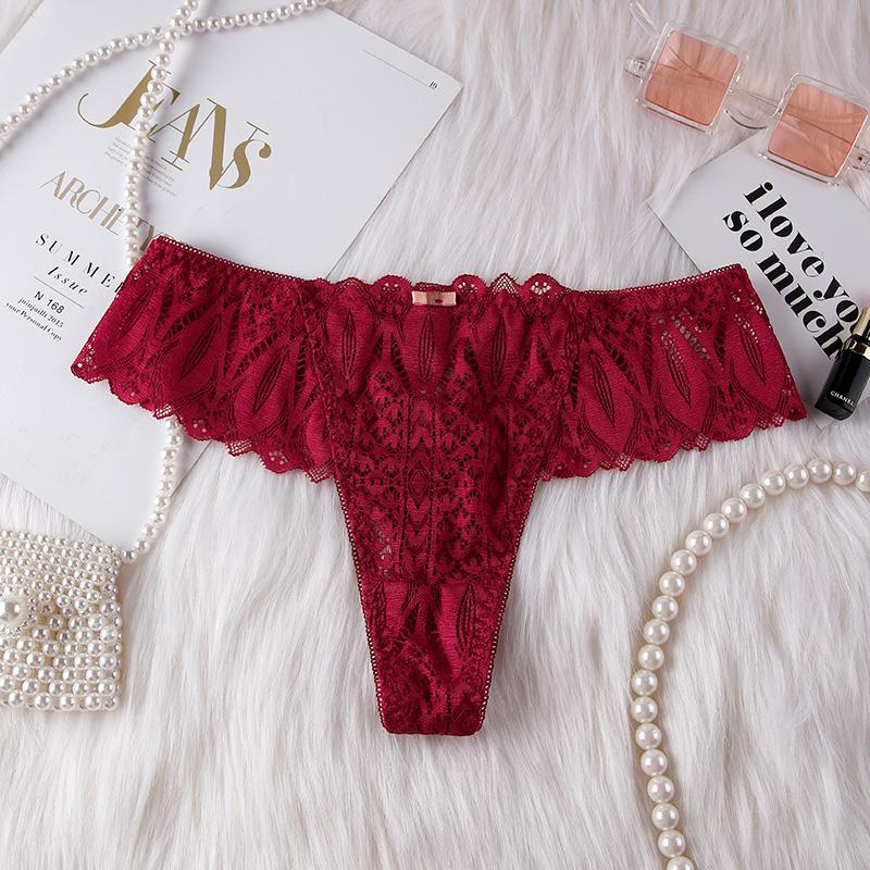 Damen Strings Unterwäsche Weibliche Intimwäsche T-Back G-String Sexy Transparent Spitze Low-Rise Slips Dessous Für Frau
