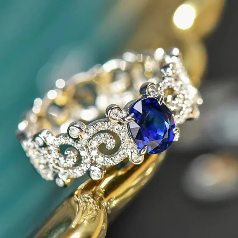 2026 New Blue Cube Zircon Attends Banquet Ring Fashionable, Elegant, High End Women's Bridal Luxury Inlaid Jewelry Accessories