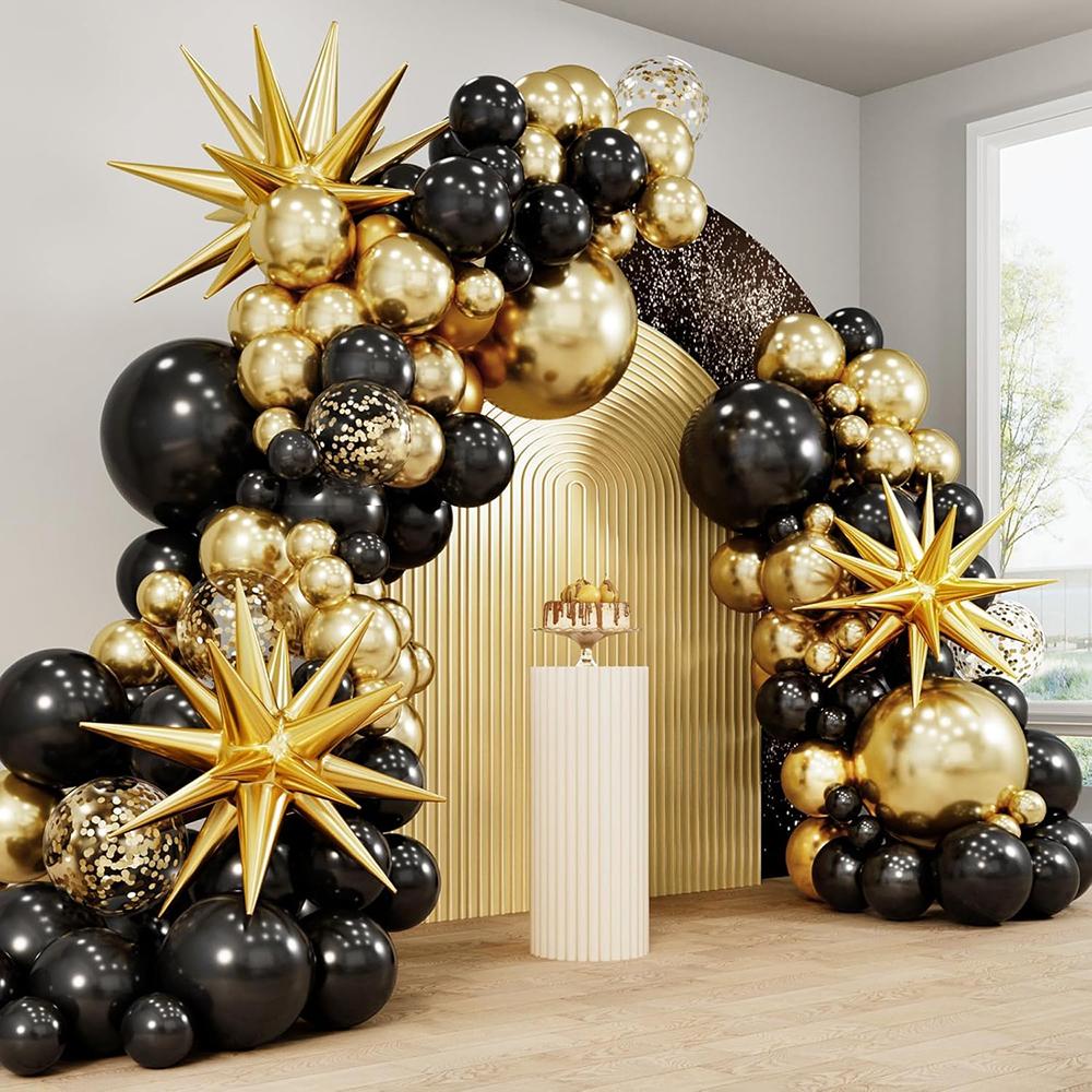 Black Balloons Garland Kit Gold Confetti Balloon Arch Gold Explosion Star Foil Globos Home Birthday Party Baby Shower Decoration