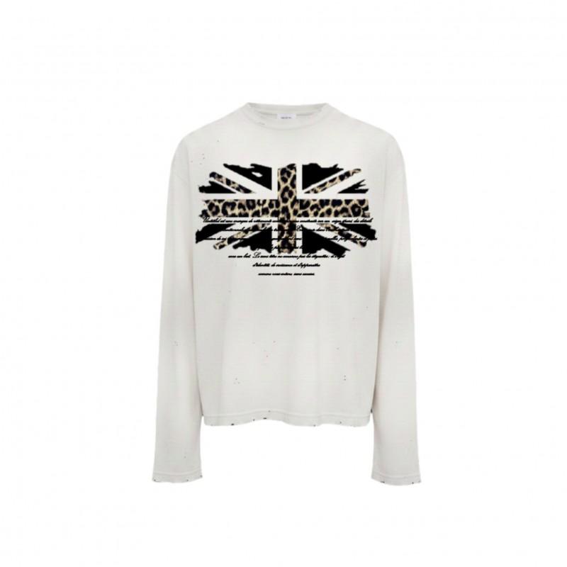UK Flaggen-Print Rundhals Langarm T-Shirt Streetwear Junge Erwachsene