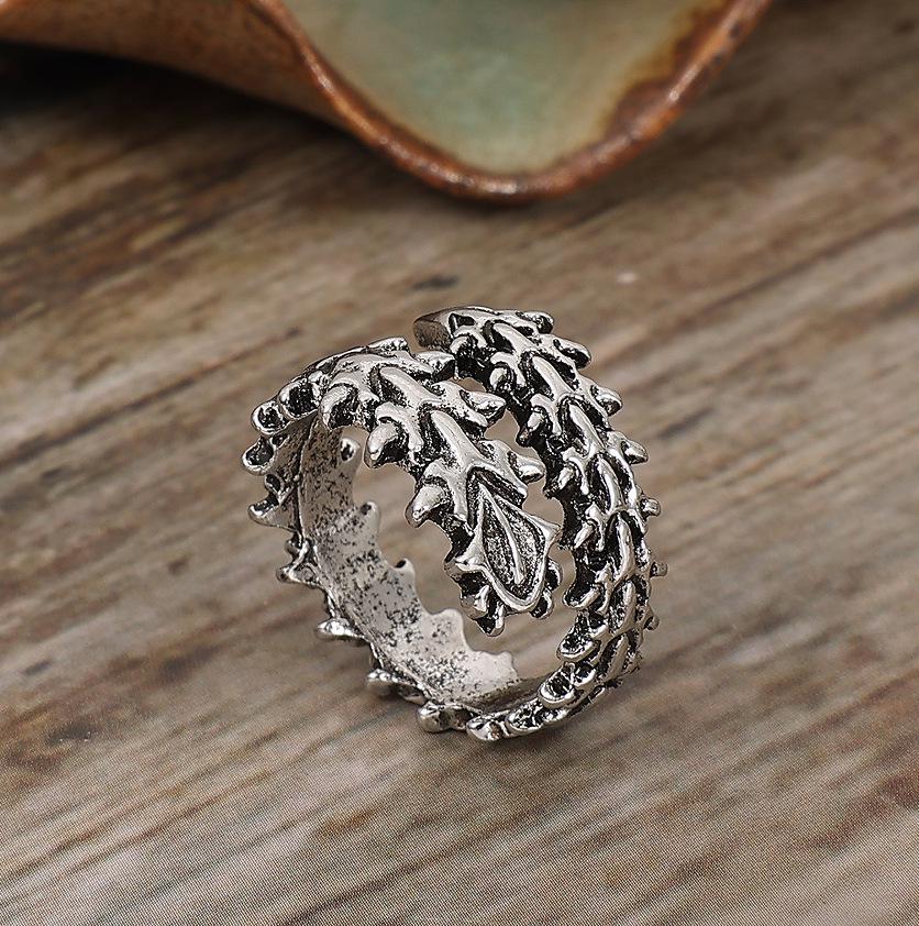 Cross-Border Retro Geometric Alloy Spine Ring - Adjustable