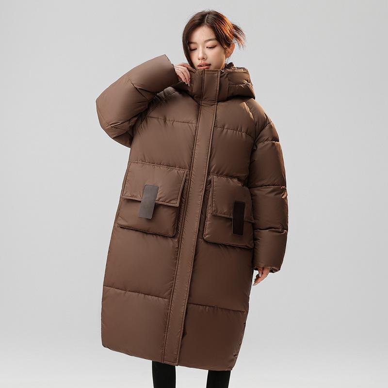 New long thickened coat loose women's knee hooded long-sleeved warm cotton-padded coat women's outside